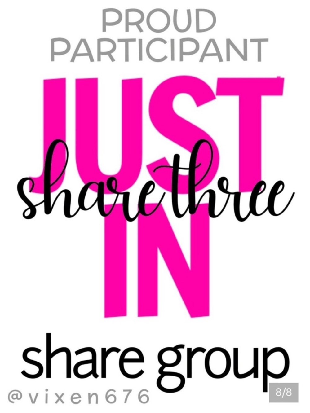 White, Pink and black Proud Member of Just In Share Three  SHARE'Group Ad